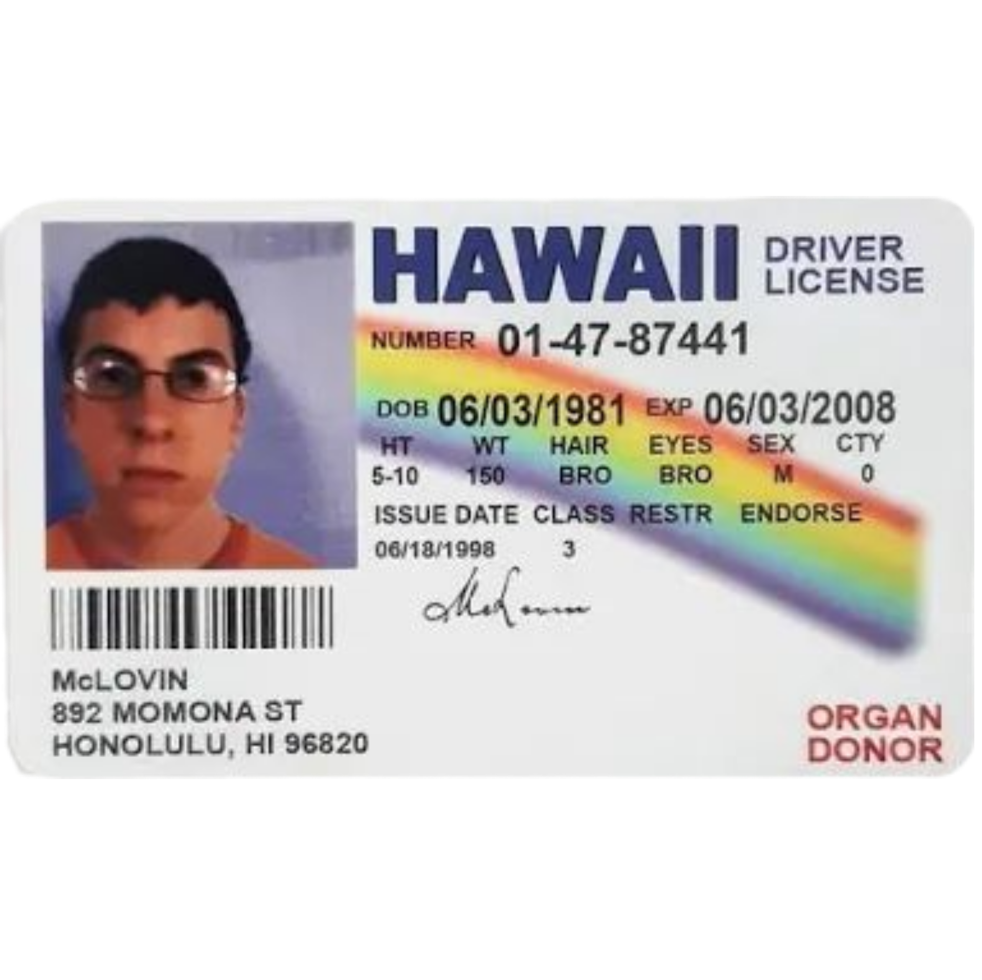 Mclovin Prank Card Driver License - 2021